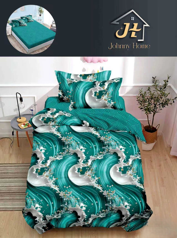 lenjerie cu elastic 1 persoana finet verde valuri LSE162