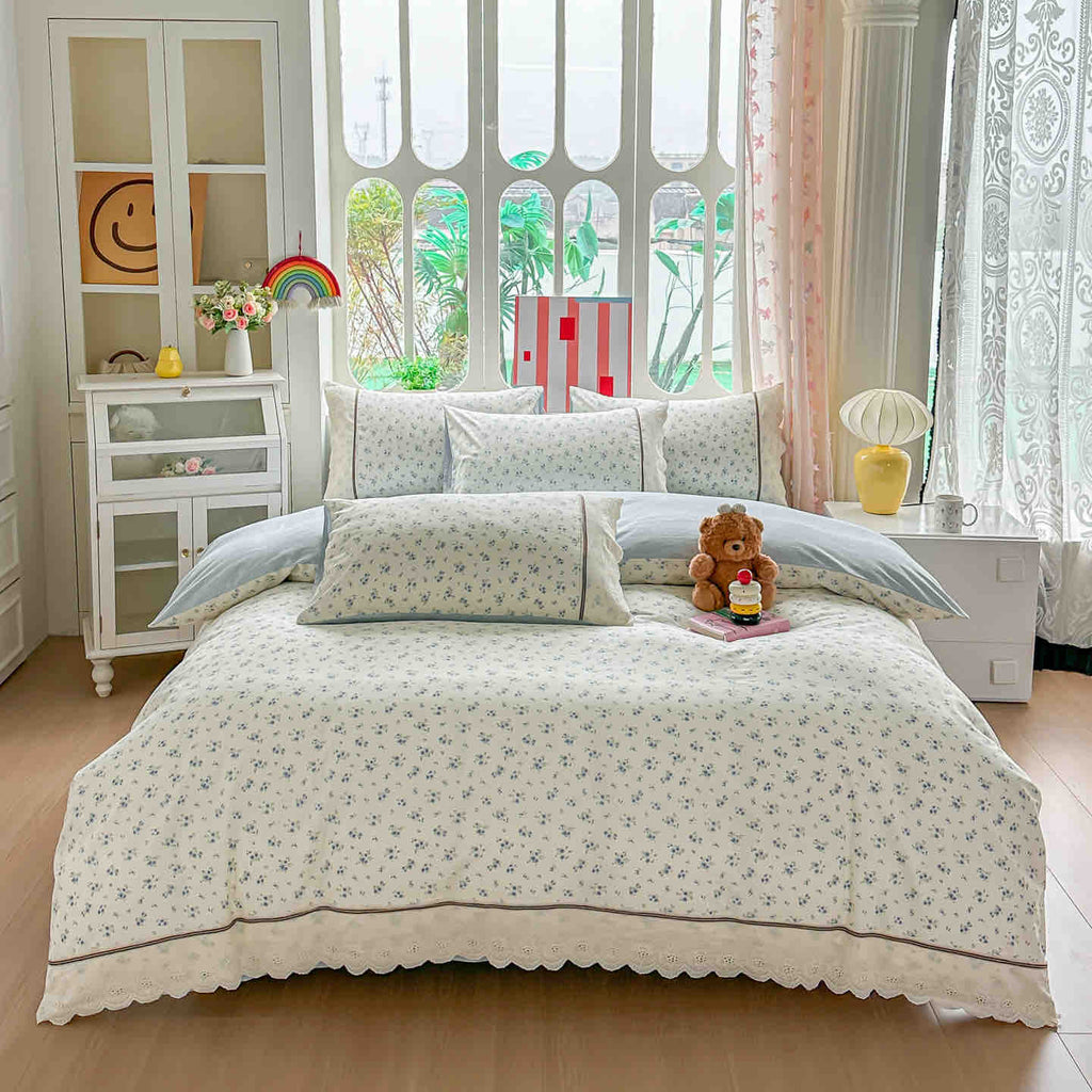 Lenjerii Bumbac 100% Premium cu Elastic Pat Dublu 4 Piese Alb Floral BB20
