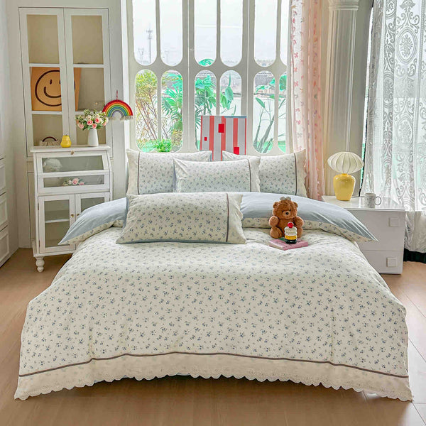 Lenjerii Bumbac 100% Premium cu Elastic Pat Dublu 4 Piese Alb Floral BB20
