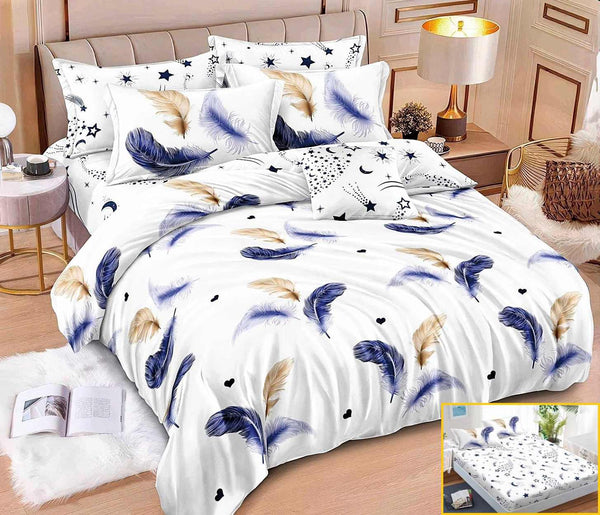 lenjerii cu elastic finet pucioasa pat dublu alb albastru auriu pene BFE344