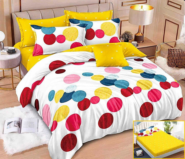 lenjerii cu elastic finet pucioasa pat dublu alb galben multicolor buline BFE346