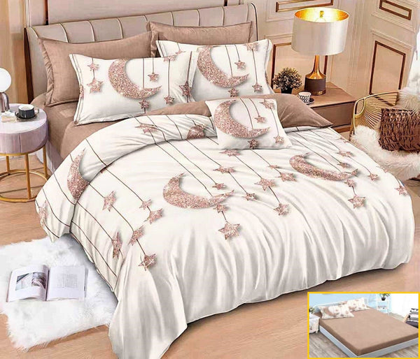 lenjerii cu elastic finet pucioasa pat dublu alb maro luna stele BFE339