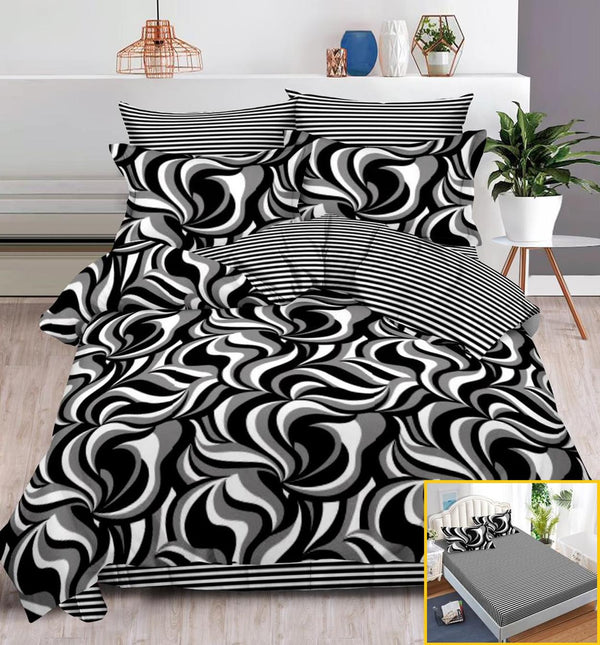 Lenjerii cu Elastic Finet Pucioasa Pat Dublu Alb Negru Dungi BFE94