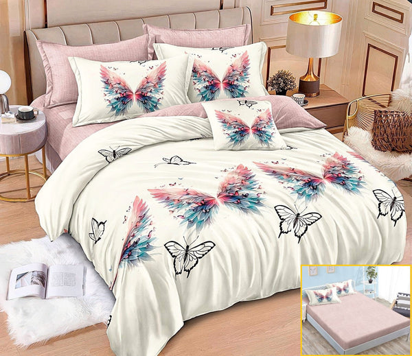 lenjerii cu elastic finet pucioasa pat dublu albe roz fluturasi BFE340