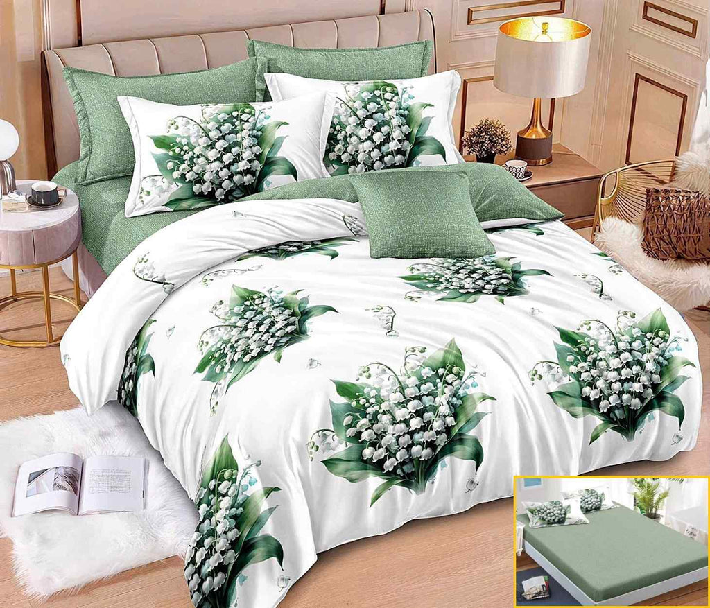 lenjerii cu elastic finet pucioasa pat dublu alb verde margaritar BFE342