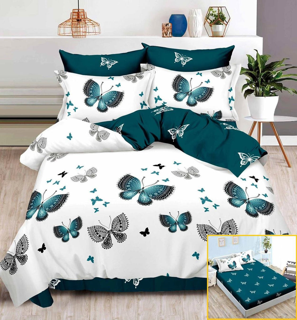 Lenjerii cu Elastic Finet Pucioasa Pat Dublu Albe Fluturasi BFE78