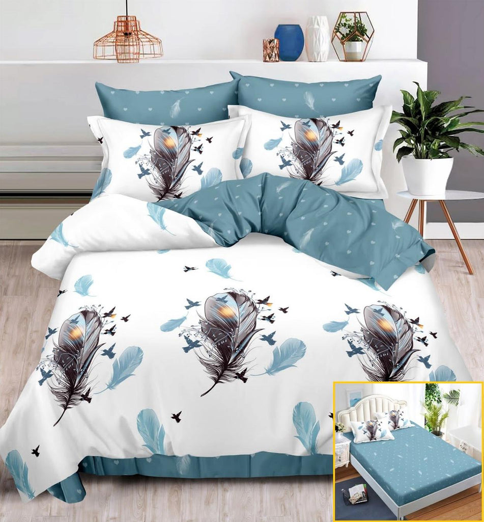 Lenjerii cu Elastic Finet Pucioasa Pat Dublu Bleu Albe Pene BFE20