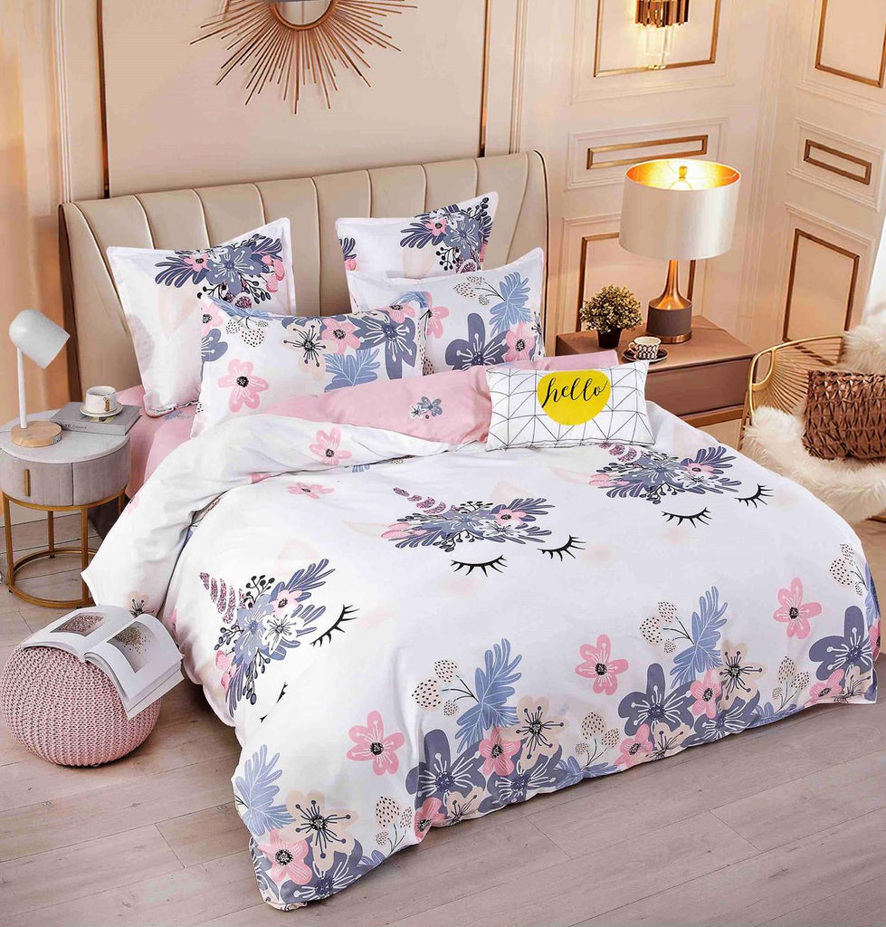 Lenjerii cu Elastic Bumbac Finet Albe Flori Mov BFEJ124