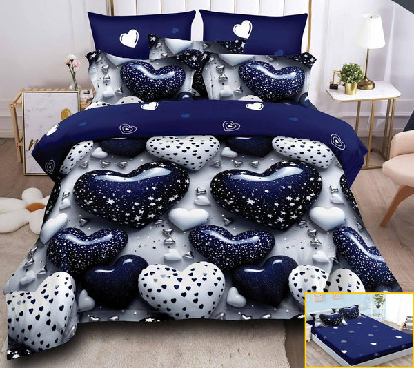 lenjerii cu elastic finet pucioasa pat dublu albastru alb inimioare BFE324