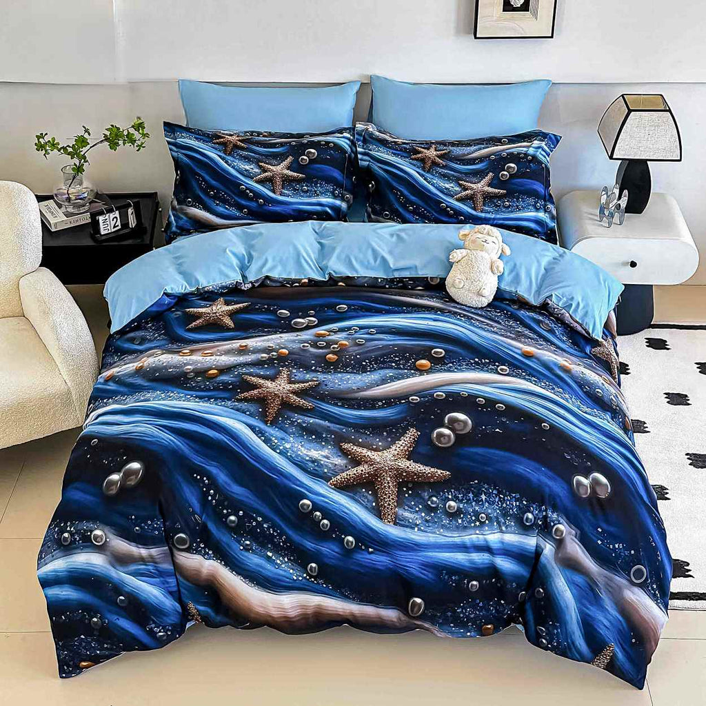 lenjerii cu elastic bumbac finet gros digital print albastru negru stele mare BFEJ513 