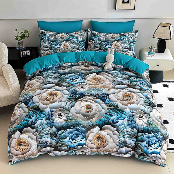 lenjerii cu elastic bumbac finet gros digital print albastru gri flori BFEJ506