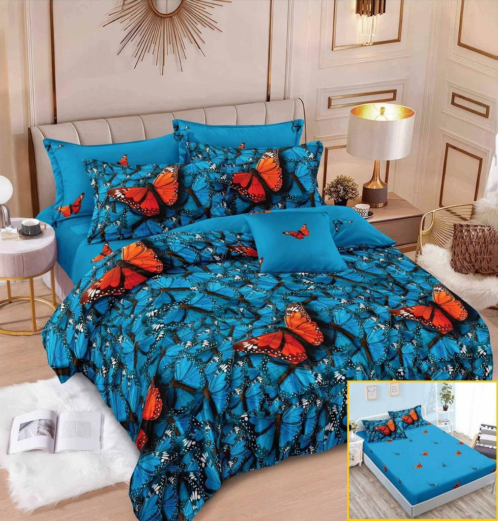 Lenjerii cu Elastic Finet Pucioasa Pat Dublu Albastru Fluturasi BFE295