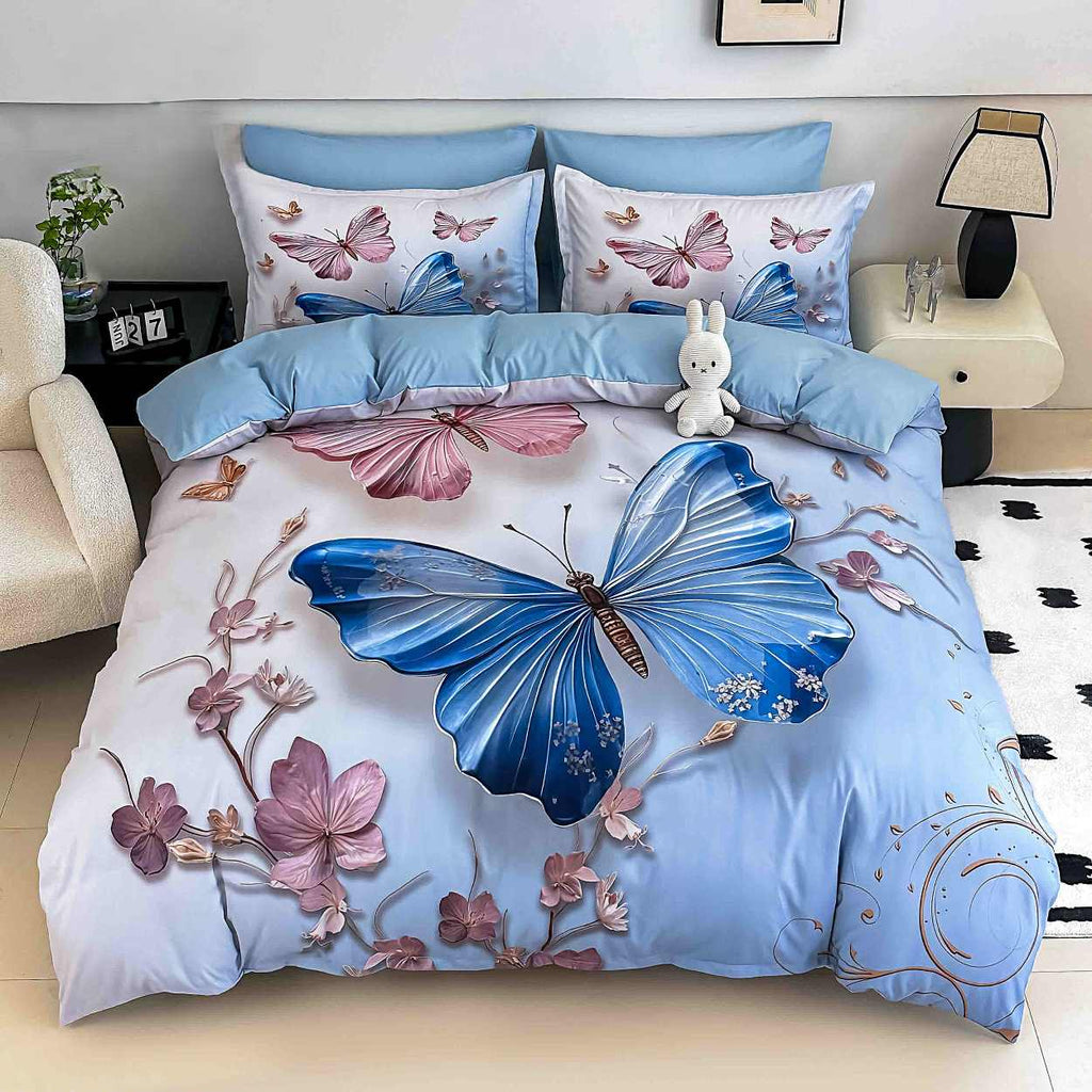 lenjerii cu elastic bumbac finet gros digital print albastru roz fluturi BFEJ504