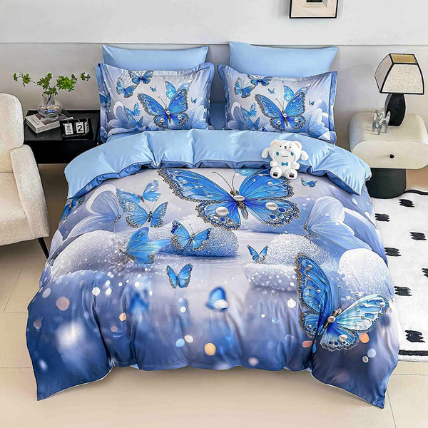 lenjerii cu elastic bumbac finet gros digital print albastru argintiu fluturi BFEJ514 