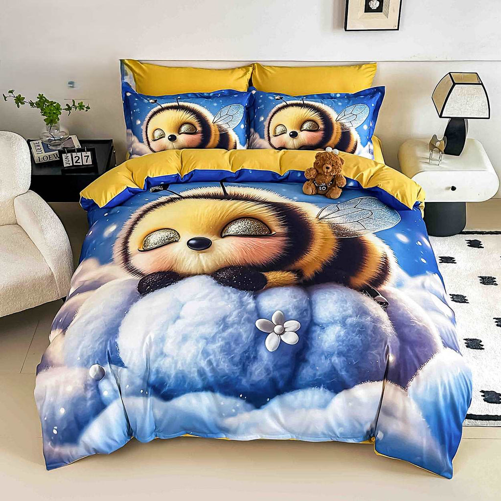 lenjerii cu elastic bumbac finet gros digital print albastru galben albinute BFEJ512