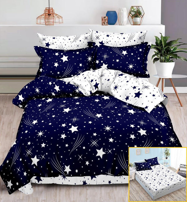 Lenjerii cu Elastic Finet Pucioasa Pat Dublu Bleumarin Stelute BFE80
