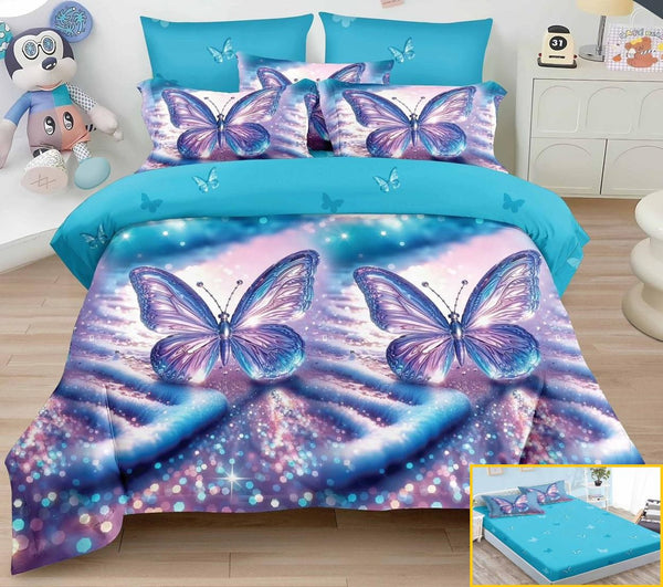 lenjerii cu elastic finet pucioasa pat dublu albastru mov fluturi BFE331