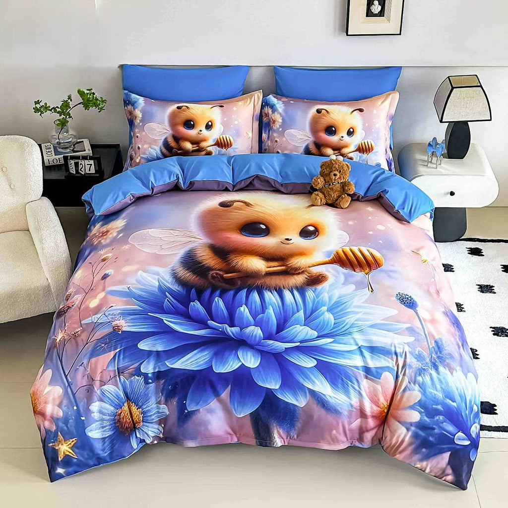 lenjerii cu elastic bumbac finet gros digital print albastru galben roz albinute BFEJ515