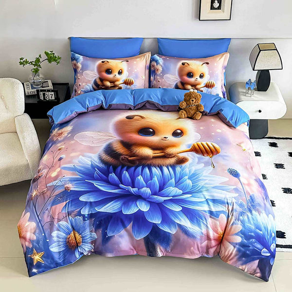 lenjerii cu elastic bumbac finet gros digital print albastru galben roz albinute BFEJ515