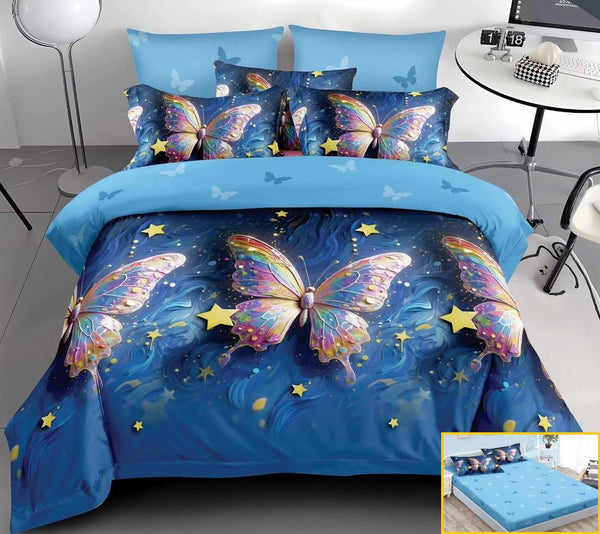 lenjerii cu elastic finet pucioasa pat dublu albastru stele fluturi BFE326