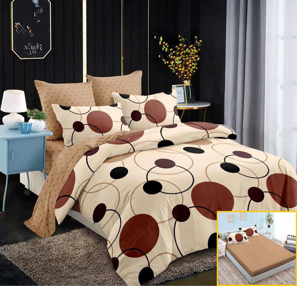 Lenjerii cu Elastic Finet Pucioasa Pat Dublu Bej Geometric BFE48