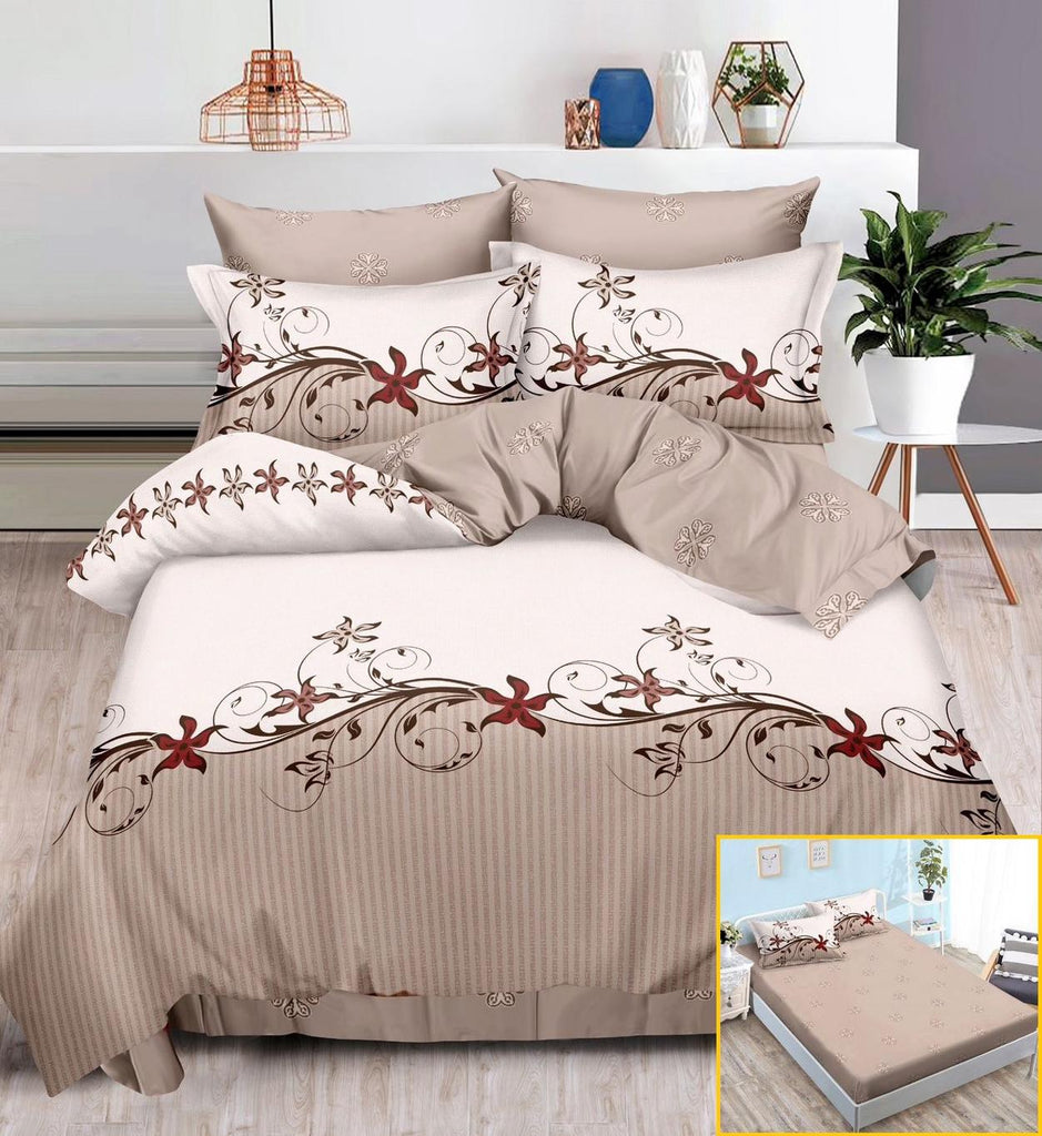 Lenjerii cu Elastic Finet Pucioasa Pat Dublu Bej Floral BFE144
