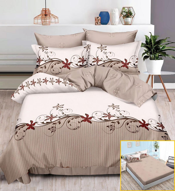 Lenjerii cu Elastic Finet Pucioasa Pat Dublu Bej Floral BFE144