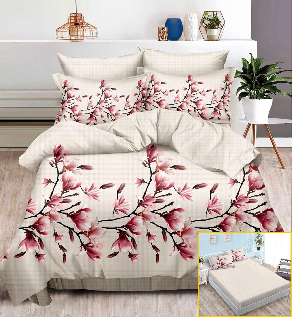 Lenjerii cu Elastic Finet Pucioasa Pat Dublu Bej Magnolie BFE290