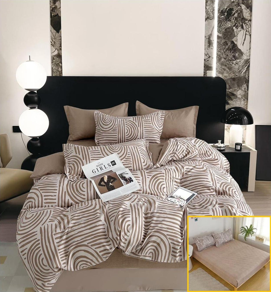 Lenjerii cu Elastic Finet Pucioasa Pat Dublu Bej Dungi BFE274
