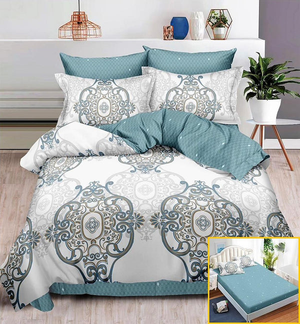 Lenjerii cu Elastic Finet Pucioasa Pat Dublu Albastre Oriental BFE219