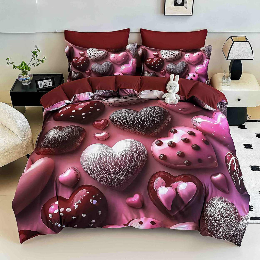 lenjerii cu elastic bumbac finet gros digital print bordo roz inimioare BFEJ501