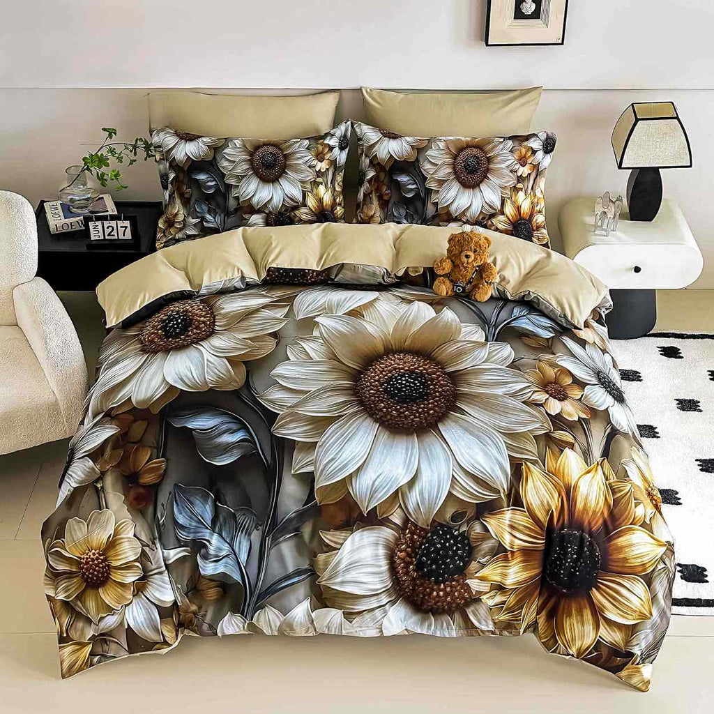 lenjerii cu elastic bumbac finet gros digital print crem bej galben flori BFEJ511