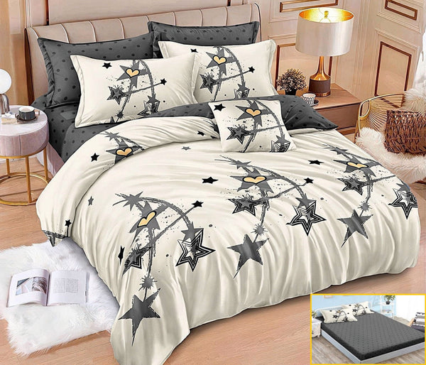 lenjerii cu elastic finet pucioasa pat dublu crem gri inimioare stele BFE341