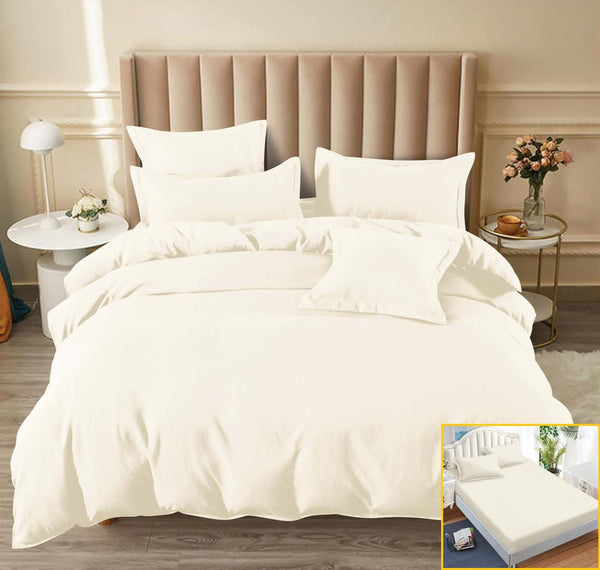 Lenjerii Uni cu Elastic Finet Pucioasa Pat Dublu Crem Simple BFE178