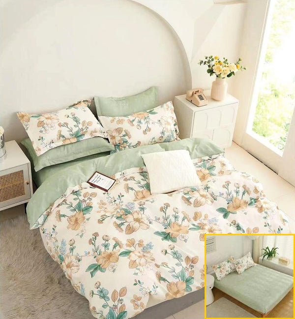 Lenjerii cu Elastic Finet Pucioasa Pat Dublu Verzi Floral BFE245