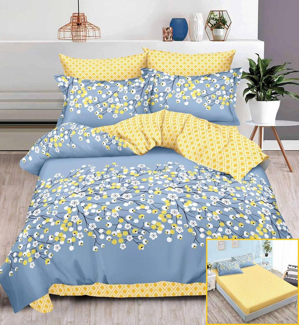 Lenjerii cu Elastic Finet Pucioasa Pat Dublu Bleu Floral BFE01