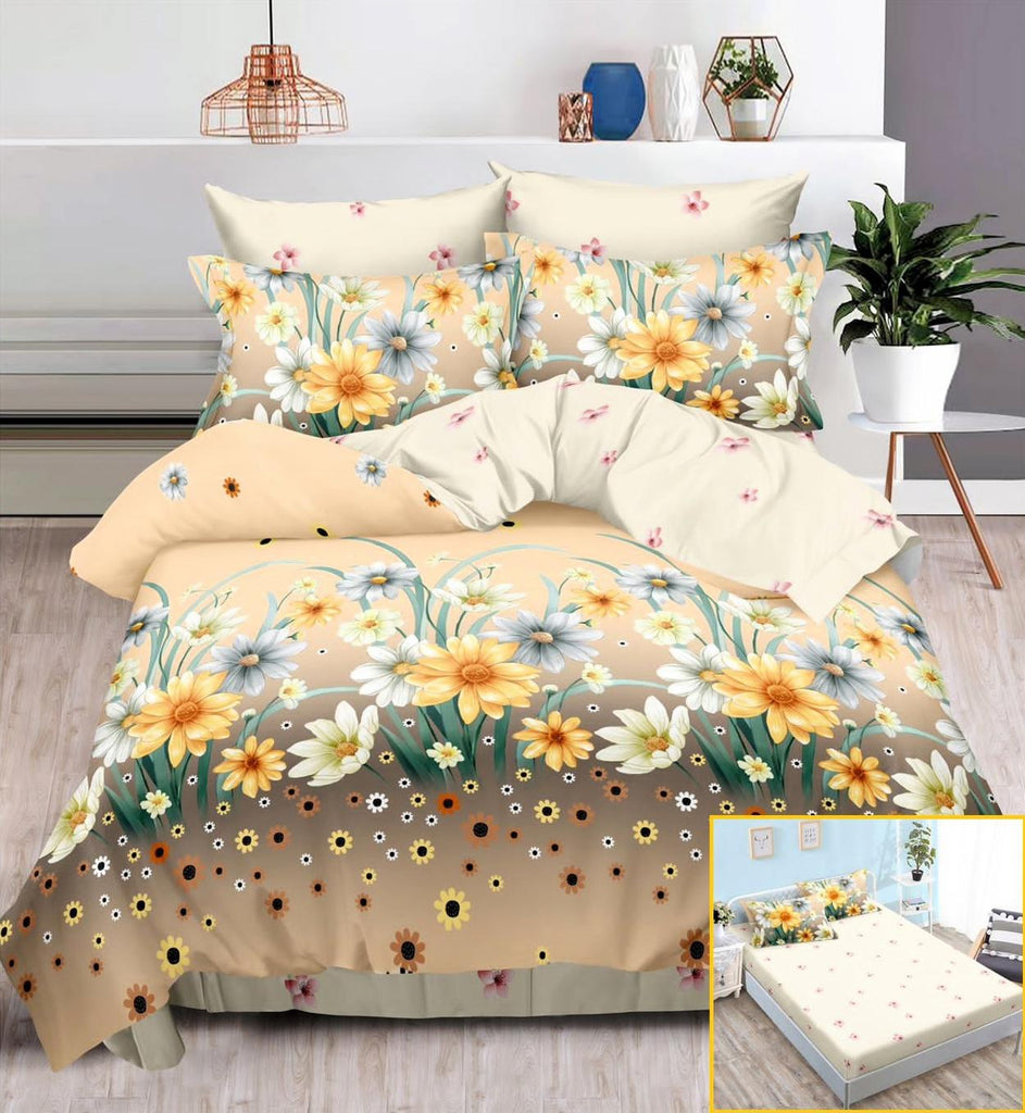 Lenjerii cu Elastic Finet Pucioasa Pat Dublu Bej Floral BFE170