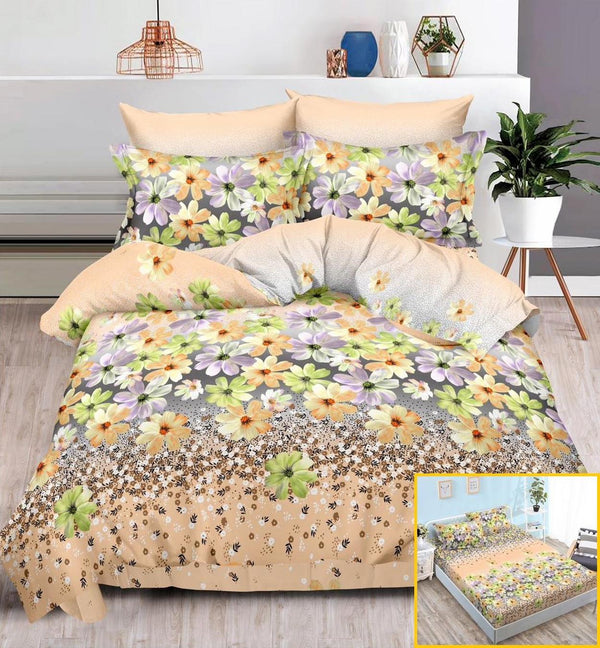 Lenjerii cu Elastic Finet Pucioasa Pat Dublu Bej Floral BFE62