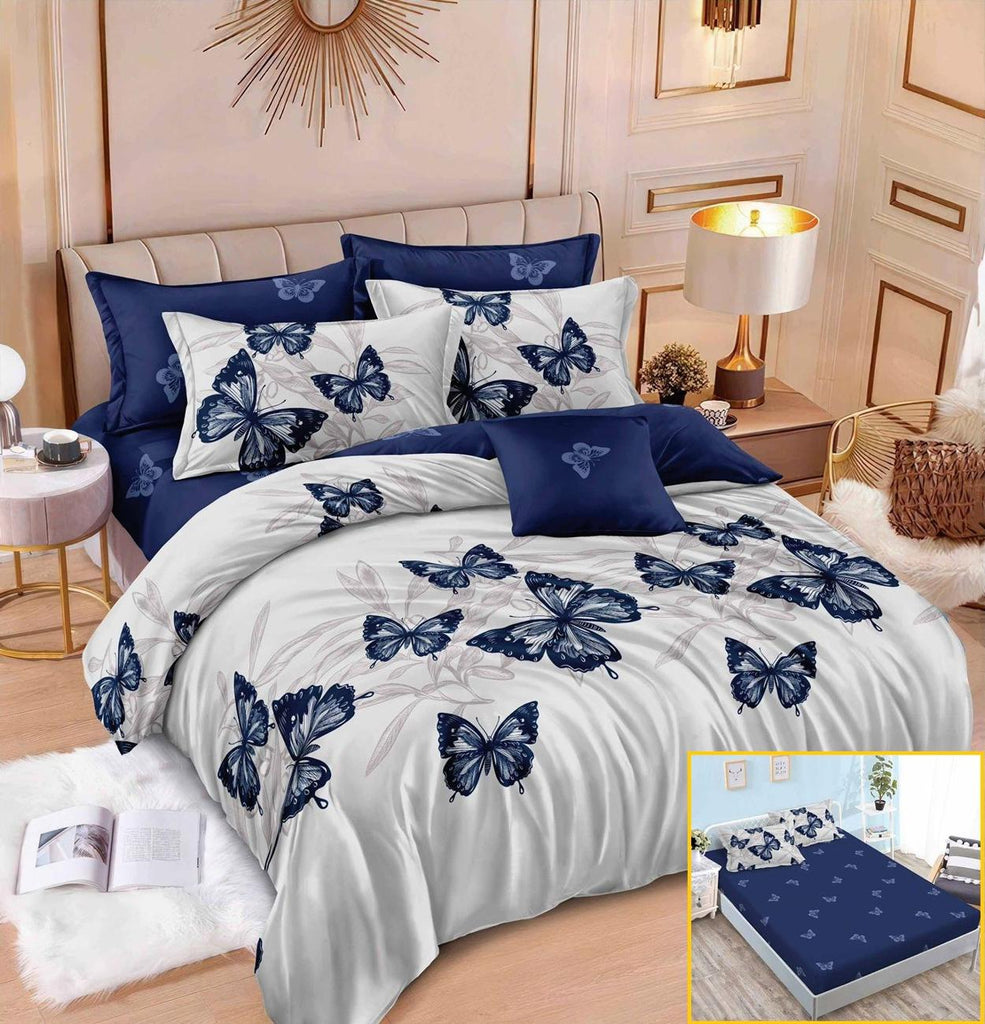 Lenjerii cu Elastic Finet Pucioasa Pat Dublu Gri Albastre Fluturasi BFE304