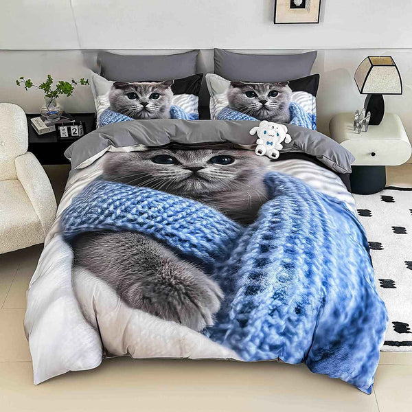 lenjerii cu elastic bumbac finet gros digital print gri albastru pisica BFEJ522