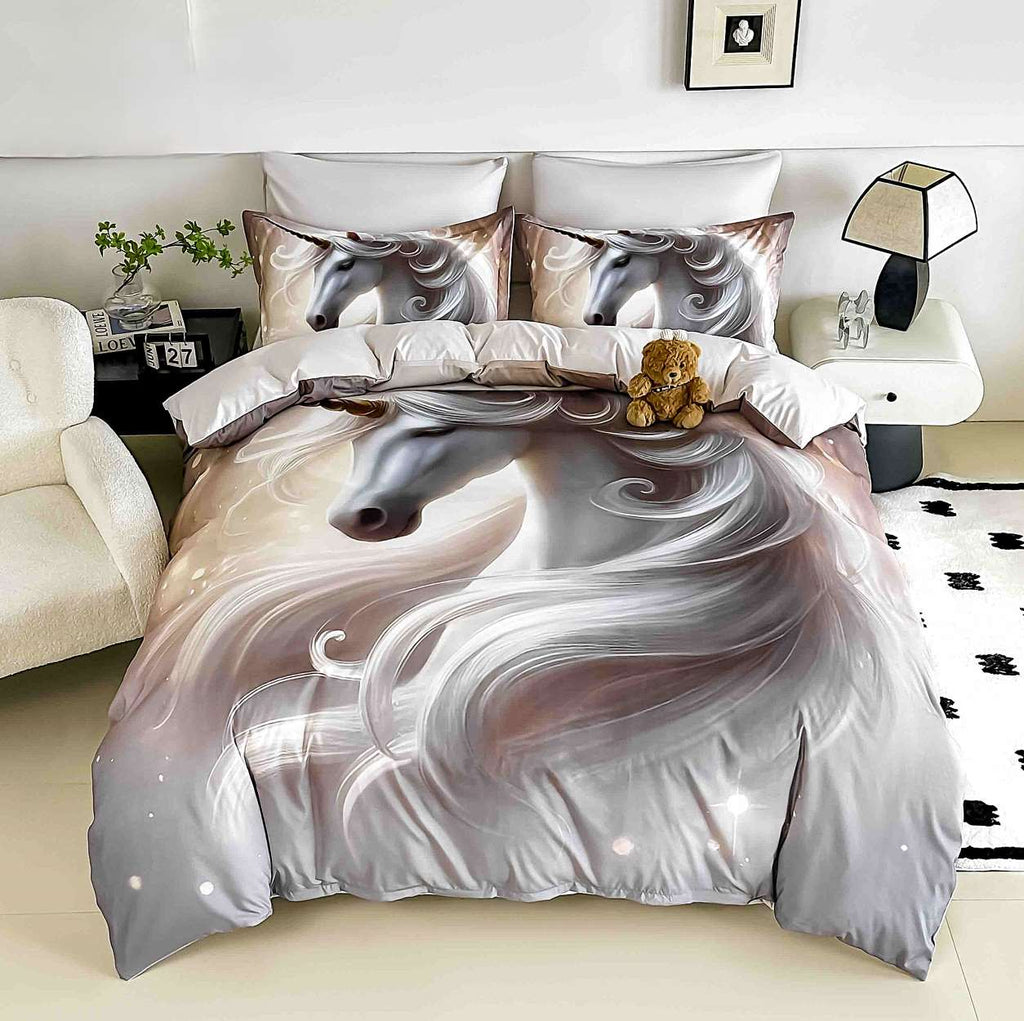lenjerii cu elastic bumbac finet gros digital print gri argintiu unicorni BFEJ538