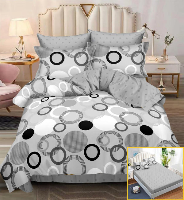 Lenjerii cu Elastic Finet Pucioasa Pat Dublu Gri Geometric BFE98