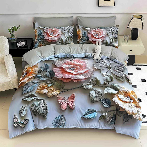 lenjerii cu elastic bumbac finet gros digital print gri roz galben flori BFEJ503