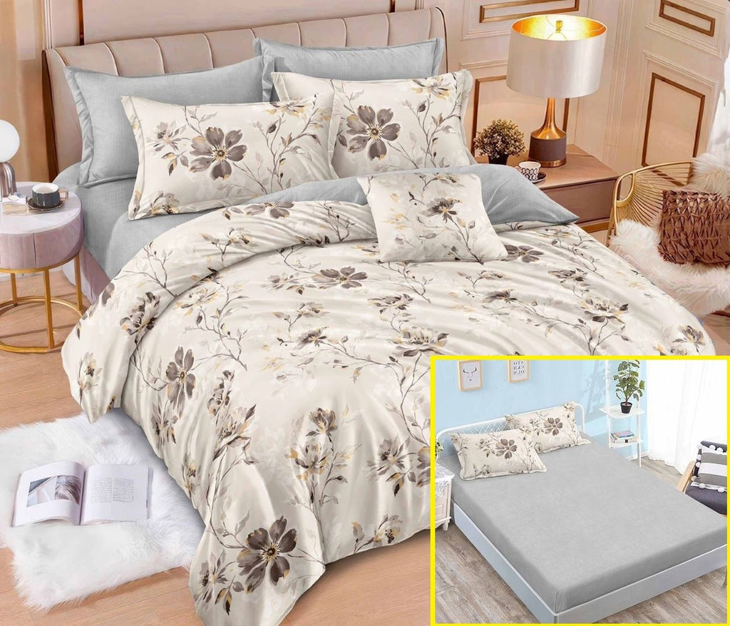 Lenjerii cu Elastic Finet Pucioasa Pat Dublu Gri Floral Gri deschis BFE359