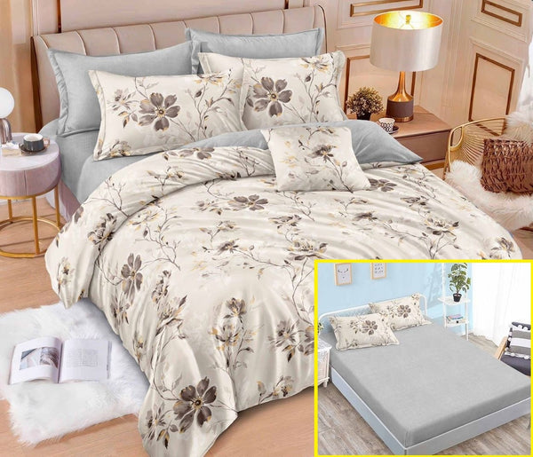 Lenjerii cu Elastic Finet Pucioasa Pat Dublu Gri Floral Gri deschis BFE359
