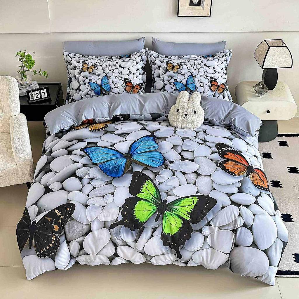 lenjerii cu elastic bumbac finet gros digital print gri pietre fluturi verde albastru BFEJ536