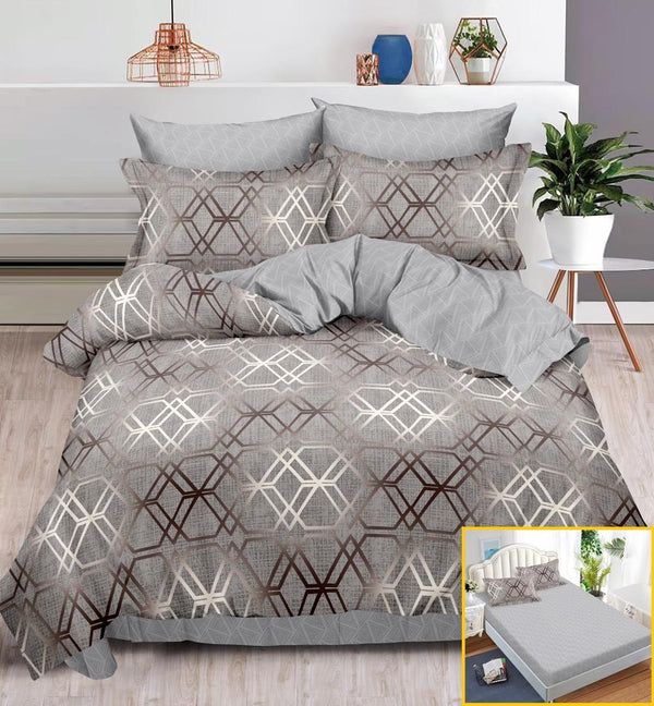 Lenjerii cu Elastic Finet Pucioasa Pat Dublu Gri Geometric BFE126