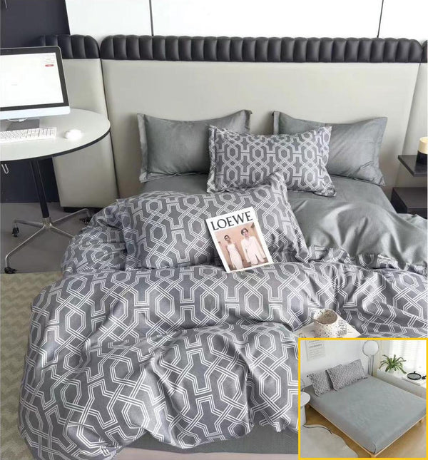 Lenjerii cu Elastic Finet Pucioasa Pat Dublu Gri Forme Geometrice BFE237