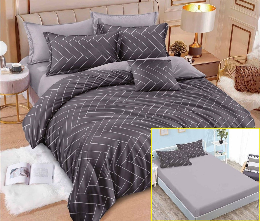 Lenjerii cu Elastic Finet Pucioasa Pat Dublu Gri Negru BFE350