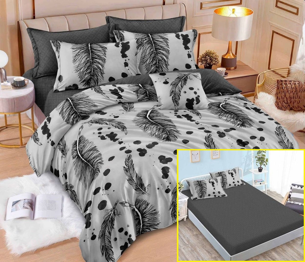 Lenjerii cu Elastic Finet Pucioasa Pat Dublu Gri  Negru Pana BFE360